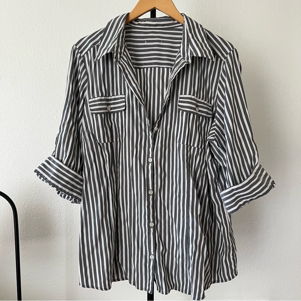 Lightweight Pinstripe Button Up Oversized - image 1